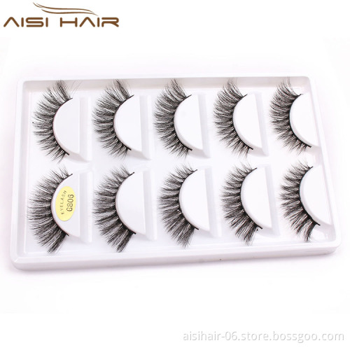 Aisi Hair Cheap Price 5 Pairs Handmade Cross False Eyelashes , Mink Eyelashes 3d